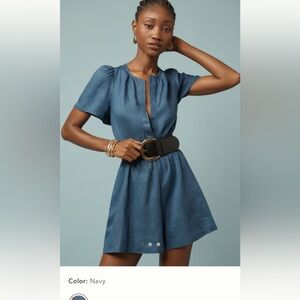NWT new medium Anthropologie Somerset linen romper shorts navy blue